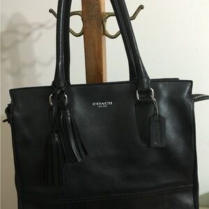 Coach Black Leather Tote with Tassel Detail